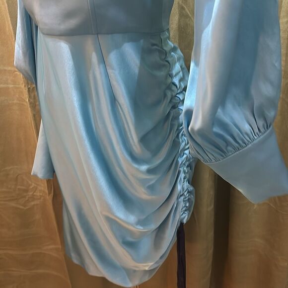 Retrofete silk Elegant Blue Off-Shoulder Dress, S - Picture 8 of 15